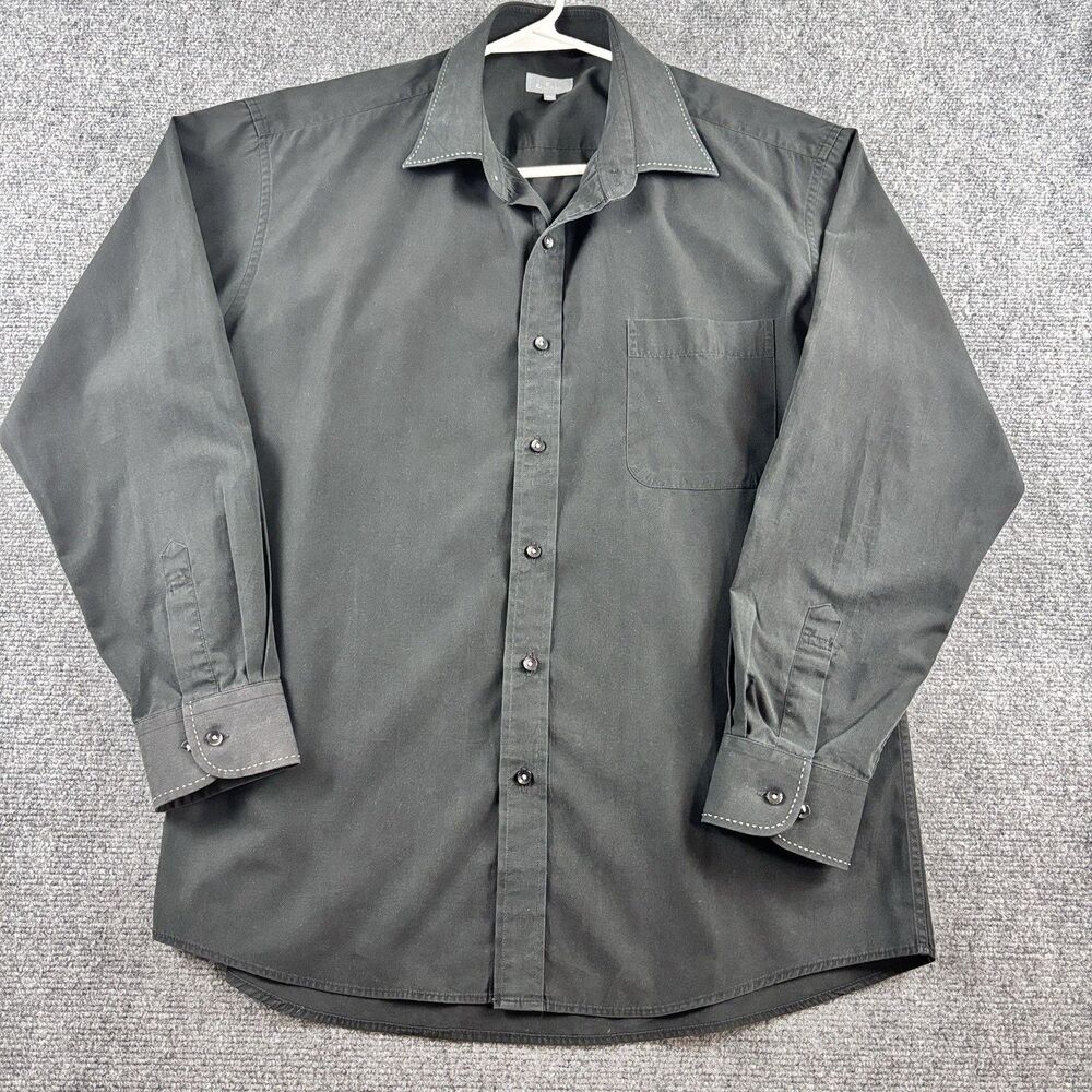 Calypso Shirt Mens 100 M Medium Black Button Down White Contrast Stitch Korean
